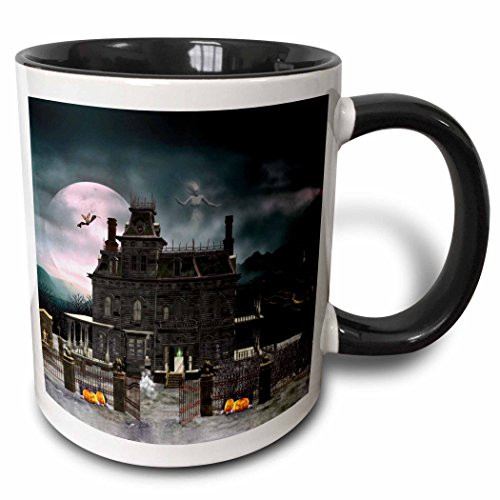 3dRose 181746_4 A A Halloween Haunted House In The Night With Ghosts And Creatures Two Tone Mug 11 oz Black