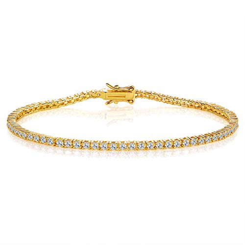 GEMSME 18K Yellow Gold Plated 20 Round Cubic Zirconia Classic Tennis Bracelet 75 Inch GEMSME 18K Yellow Gold Plated 20 Round Cubic Zirconia Classic Tennis Bracelet 75 Inch