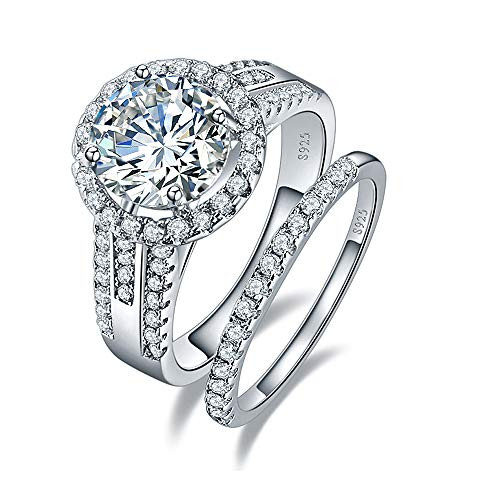 BONLAVIE 925 Sterling Silver Cubic Zirconia Halo Wedding Band Anniversary Engagement Ring Bridal Set Size 95 BONLAVIE 925 Sterling Silver Cubic Zirconia Halo Wedding Band Anniversary Engagement Ring Bridal Set Size 95