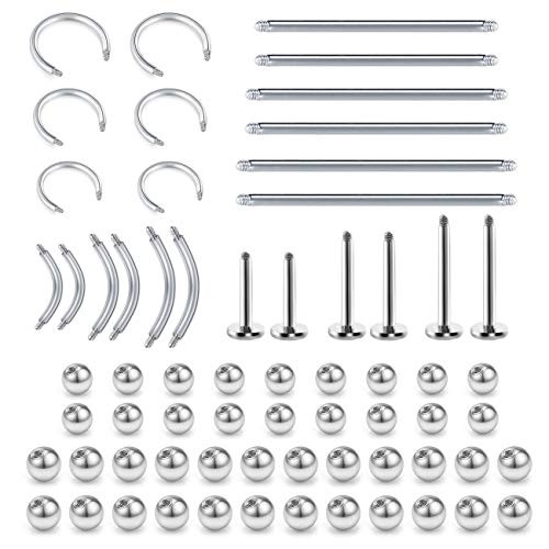 Vcmart 14G 16G Replacement Balls Surgical Steel Straight Curved Barbell Lip Labret Rook Daith Eyebrow Industrial Barbell Piercing Parts