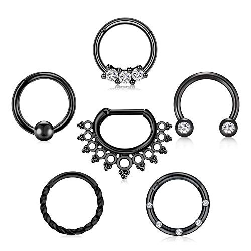 LAURITAMI 16G Stainless Steel Hinged Seamless Black Septum Hoop Nose Ring Horseshoe Rings Cartilage Daith Tragus Clicker Daith Rook Earrings Piercing Jewelry LAURITAMI 16G Stainless Steel Hinged Seamless Black Septum Hoop Nose Ring Horseshoe Rings Cartilage Daith Tragus Clicker Daith Rook Earrings Piercing Jewelry