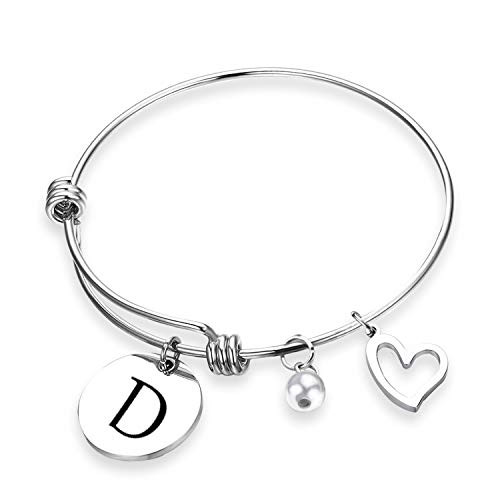ZNTINA Initial Bracelet Letter Bracelet with Heart Charm Personalized Jewelry Wire Bangle Bracelet Gift for her BR D ZNTINA Initial Bracelet Letter Bracelet with Heart Charm Personalized Jewelry Wire Bangle Bracelet Gift for her BR D