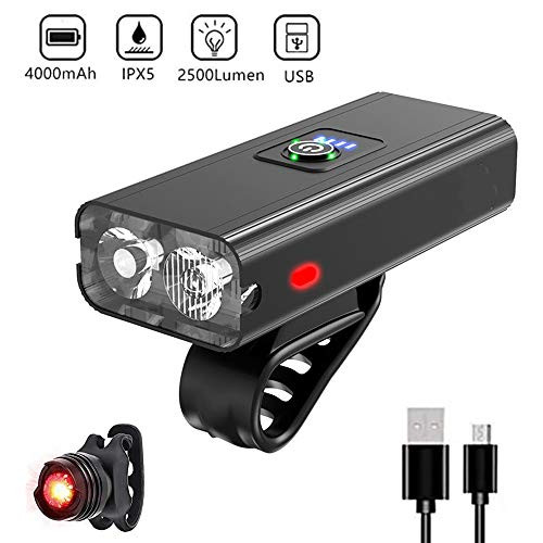 BESTSUN USB Rechargeable Bike Light Set 2500 Lumen 2T6 Super Bright Bicycle Front Light and Taillight IPX5 Waterproof 6 Modes Bicycle Headlight with Power Indicator for Mountain Road Cycling BESTSUN USB Rechargeable Bike Light Set 2500 Lumen 2T6 Super Bright Bicycle Front Light and Taillight IPX5 Waterproof 6 Modes Bicycle Headlight with Power Indicator for Mountain Road Cycling