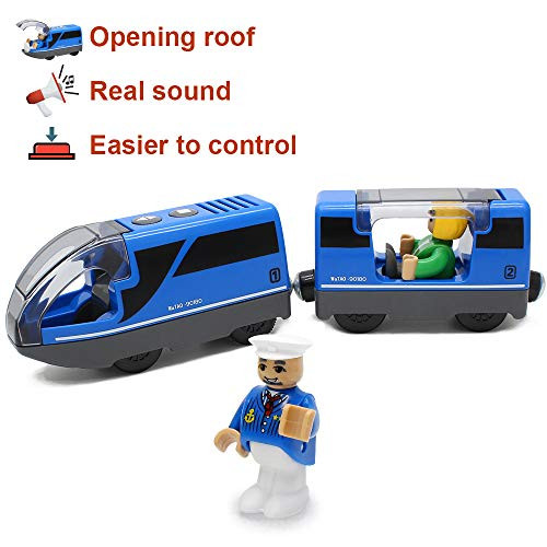 Lebze Battery Operated Action Locomotive Train Magnetic Connection  Powerful Engine Travel Train Set Fits Thomas Brio Wooden Train and Tracks  Toy Train Set for Toddlers
