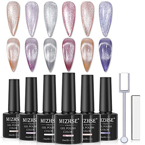 MIZHSE Cat Eye Nail Gel Polish Fashion Magnetic Chameleon Gel Nail Polish with 2 Magnet Stick 10ml Soak Off UV LED Gel Nail Polish Set 6 Colors MIZHSE Cat Eye Nail Gel Polish Fashion Magnetic Chameleon Gel Nail Polish with 2 Magnet Stick 10ml Soak Off UV LED Gel Nail Polish Set 6 Colors