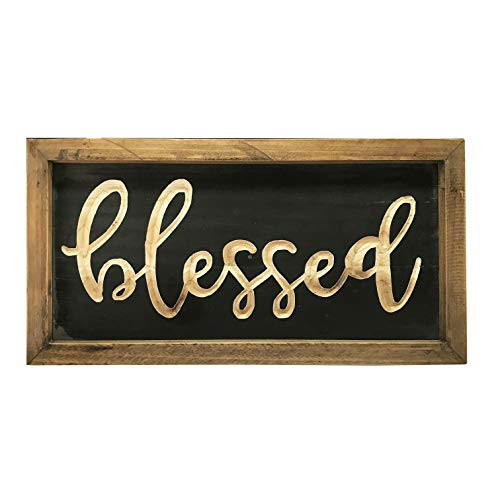 NIKKY HOME Rustic Inspirational Wooden Wall Plaque Sign 12 x 6 inch Blessed