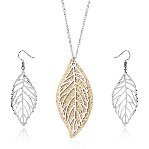 Drop Dangle Leaf Earrings and Long Pendant Necklace Jewelry Set Adjustable Hollow Fashion Gifts for Women Girls Drop Dangle Leaf Earrings and Long Pendant Necklace Jewelry Set Adjustable Hollow Fashion Gifts for Women Girls