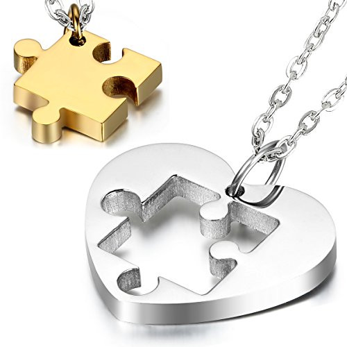 Cupimatch Couples Necklace 2 Pieces Stainless Steel Love Heart Puzzle Matching Pendant Chain Included Gold Cupimatch Couples Necklace 2 Pieces Stainless Steel Love Heart Puzzle Matching Pendant Chain Included Gold