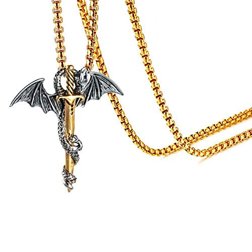 Nsitbbuery Hip Hop Stainless Steel Wings Dragon Tag Pendant 20 Plated 18K Gold Square Box Chain Necklace Nsitbbuery Hip Hop Stainless Steel Wings Dragon Tag Pendant 20 Plated 18K Gold Square Box Chain Necklace