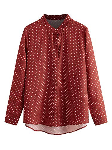 Floerns Womens Long Sleeve Button Down Office Shirts Blouse Red1 M