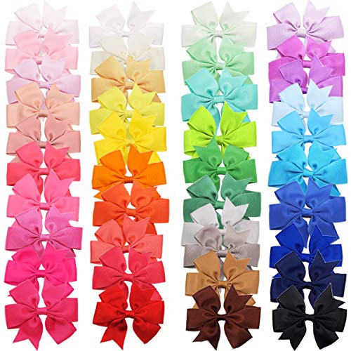 40 Colors Baby Girls Hair Bows Clips 3Inch Grosgrain Ribbon Hair Bow Alligator Hair Clips Pigtail Hair Bows Hair Accessories for Girls Toddlers Kids Children