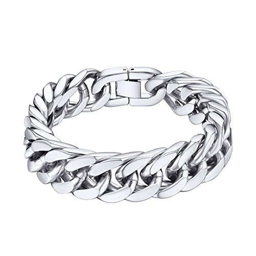 Stainless Steel Franco Chain Bracelet for Men 8mm 19cm Rapper Wrist Chain Bracelet