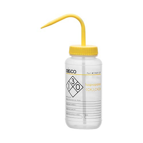 Wash Bottle for Isopropanol 500ml  Labeled with Color Coded Chemical  Safety Information 2 Color  Wide Mouth Self Venting Low Density Polyethylene  Eisco Labs
