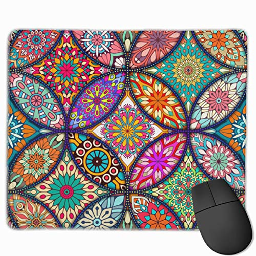Round Mandala Gaming Mouse Pad Custom Rectangle NonSlip Rubber Base Mouse Mat for Computer Laptop Office Decor