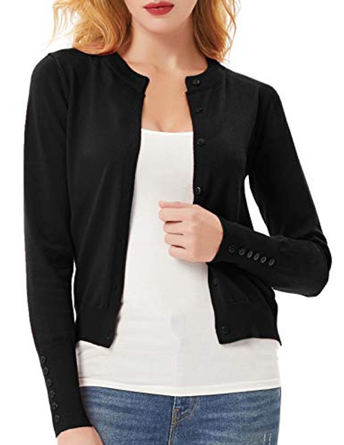 GRACE KARIN Lightweight Crew Neck Button up Cardigan Sweaters for WomenXLBlack