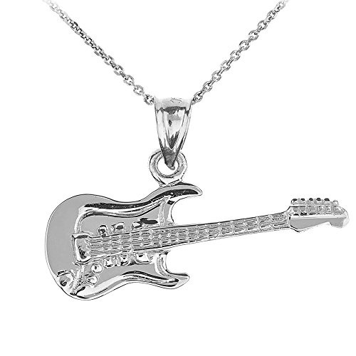 925 Sterling Silver Music Charm Electric Guitar Pendant Necklace 18