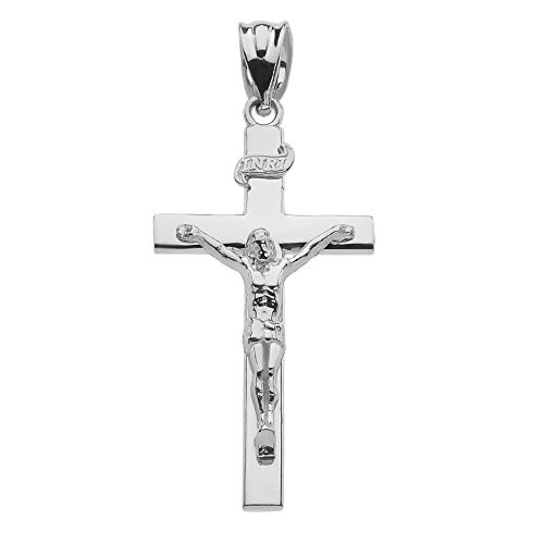Religious Jewelry by FDJ Fine 925 Sterling Silver Linear Cross INRI Crucifix Charm Pendant