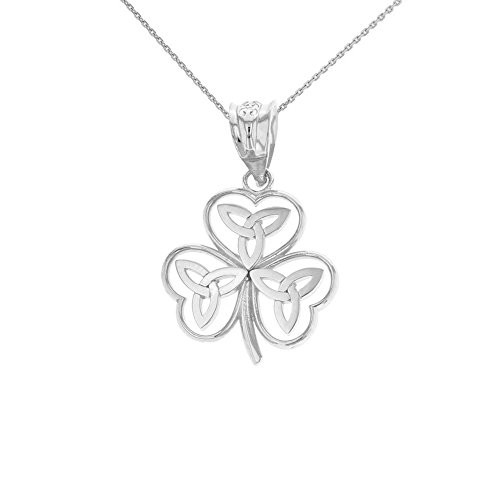 925 Sterling Silver Irish Shamrock Pendant Necklace with Celtic Trinity Knot 22