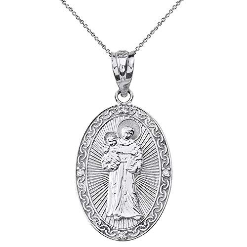 Sterling Silver St Anthony Of Padua Oval Medal CZ Pendant Necklace 120 16