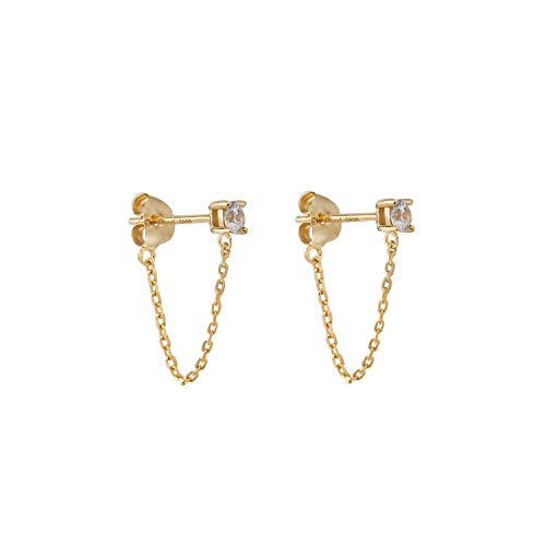 SLeaf Cubic Zirconia Stud Earrings with Chain Sterling Silver Dangle Earrings for Women czgold SLeaf Cubic Zirconia Stud Earrings with Chain Sterling Silver Dangle Earrings for Women czgold