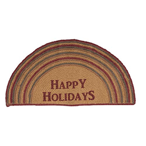VHC Brands 6849 Christmas Flooring-Happy Holidays Tan Stenciled Half Circle Jute Rug, 16.5 x 33 VHC Brands 6849 Christmas Flooring-Happy Holidays Tan Stenciled Half Circle Jute Rug, 16.5 x 33