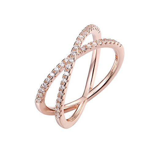 PAVOI 14K Gold Plated X Ring CZ Simulated Diamond Criss Cross Ring 7 Rose