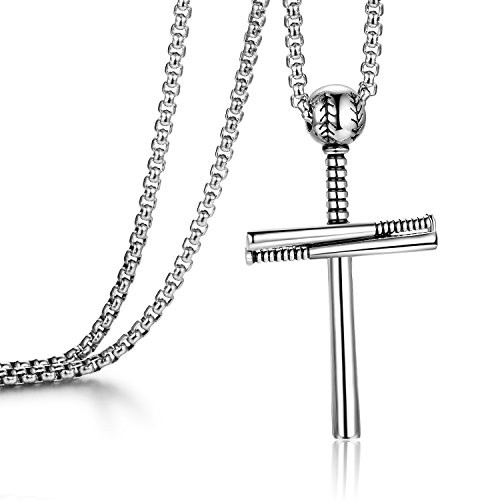 YOUFENG Cross Necklace for Men Women Boy Athletes Cross Pendant Sports Stainless Steel Baseball and Baseball Bat White Cross Necklace YOUFENG Cross Necklace for Men Women Boy Athletes Cross Pendant Sports Stainless Steel Baseball and Baseball Bat White Cross Necklace