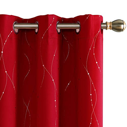 Deconovo Red Blackout Curtains Grommet Drapes Wave Line with Dots Printed Window Curtain Panels for Bedroom Red 38W x 54L Inch Set of 2