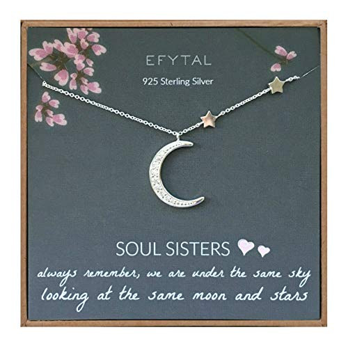 EFYTAL Best Friend Gifts 925 Sterling Silver CZ Crescent Moon Stars Necklace Friendship Necklaces for Soul Sisters Unbiological Sister or BFF EFYTAL Best Friend Gifts 925 Sterling Silver CZ Crescent Moon Stars Necklace Friendship Necklaces for Soul Sisters Unbiological Sister or BFF