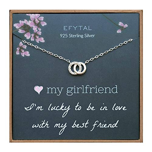 EFYTAL Girlfriend Gifts Girlfriend Birthday Gift Ideas For Her Romantic Sterling Silver 925 Small CZ Interlocking Circles Necklace Jewelry for Women Cute Anniversary  Valentines Day Present