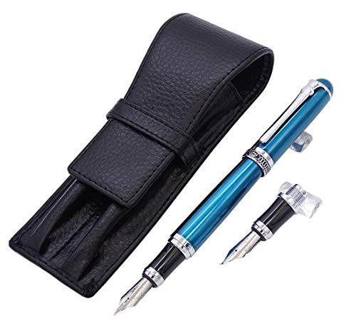 Duke Green Fountain Pen in Medium Nib  1PC Calligraphy Fude Nib with Black Leather Pen Case Interchangeable Writing Gift Set
