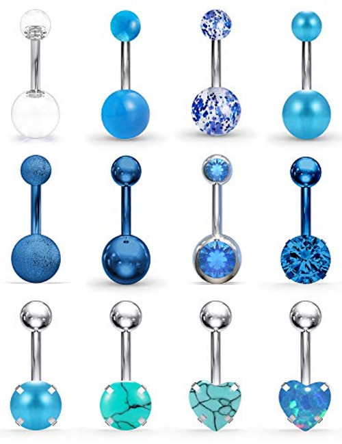 SCERRING Belly Button Rings 14G Stainless Steel Navel Belly Earring CZ Heart Opal Navel Ring Barbell Body Piercing Jewelry 12PCS Blue SCERRING Belly Button Rings 14G Stainless Steel Navel Belly Earring CZ Heart Opal Navel Ring Barbell Body Piercing Jewelry 12PCS Blue