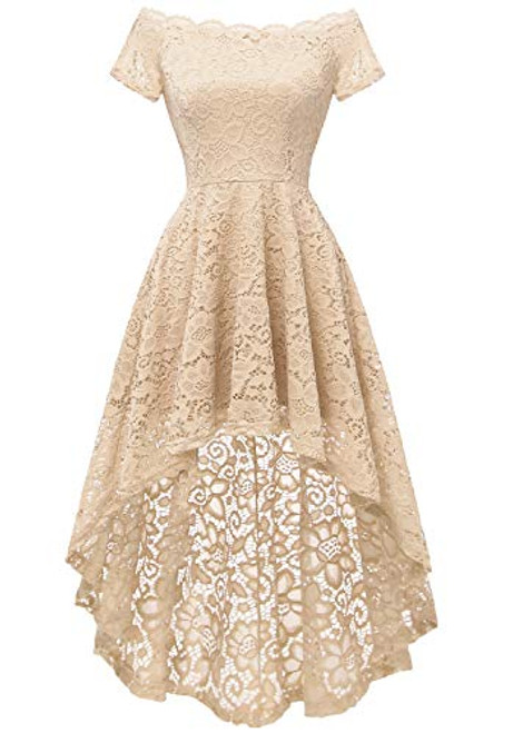 Dressystar Womens Lace Cocktail Dress HiLo Off Shoulder Bridesmaid Swing Formal Party Dress 0042 Champagne S