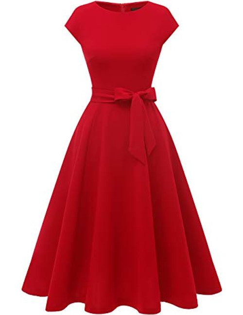 DRESSTELLS Womens Prom Tea Dress Vintage Swing Cocktail Party Dress with CapSleeves Red XL DRESSTELLS Womens Prom Tea Dress Vintage Swing Cocktail Party Dress with CapSleeves Red XL