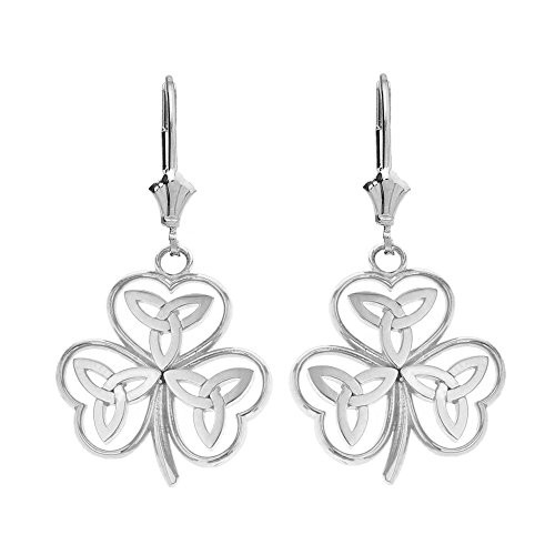 Fine 925 Sterling Silver Irish Shamrock Earrings with Celtic Trinity Knot