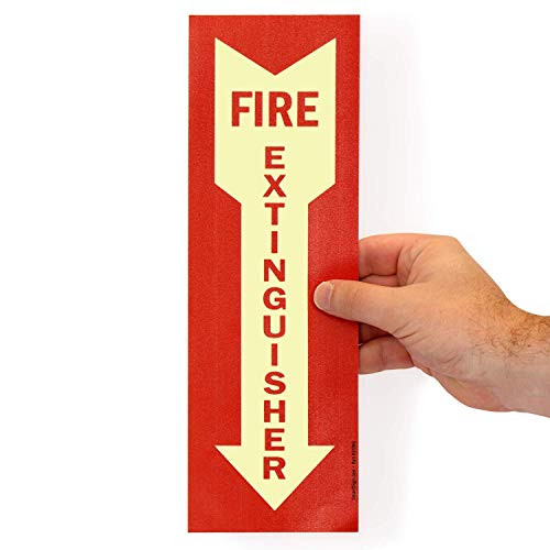 SmartSign Fire Extinguisher Label with Downward Arrow  4 x 12 GlowinTheDark Laminated Vinyl