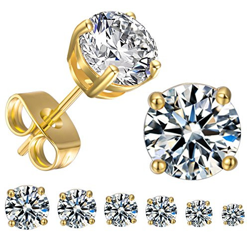 GEMSME 18K White Gold Plated Round Cubic Zirconia Stud Earrings Hypoallergenic Jewelry for Women Men Gold cubiczirconia GEMSME 18K White Gold Plated Round Cubic Zirconia Stud Earrings Hypoallergenic Jewelry for Women Men Gold cubiczirconia