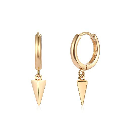 Mevecco Gold Dainty Dangle Hoop Earrings for Women 14K Gold Plated Delicate cute Geometric Triangle Cone Dangle Earringsawl