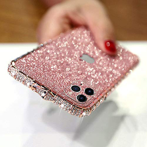 LUVI for iPhone 11 Pro Glitter Sticker Case Bling Diamond Rhinestone Crystal Metal Bumper Frame Case Edge Protective Cover with Shiny Sparkle Skin Cute Luxury Fashion Case for iPhone 11 Pro Rose Gold