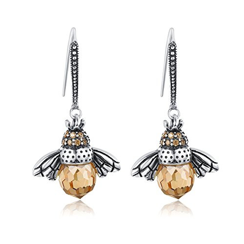 BAMOER 925 Sterling Silver Cute Bee Drop Earrings Pendant Necklace for Women Teen Girls Bee Jewelry Set Perfect Christmas Gifts Bee Earrings