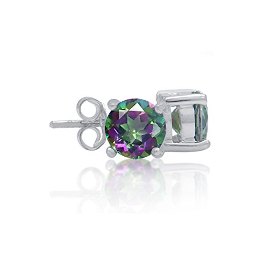Silvershake 2ct 6mm Round Shape Mystic Fire Topaz 925 Sterling Silver Stud Earrings