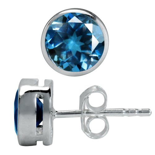 Silvershake 196ct 6mm Genuine Round Shape London Blue Topaz 925 Sterling Silver Stud Earrings