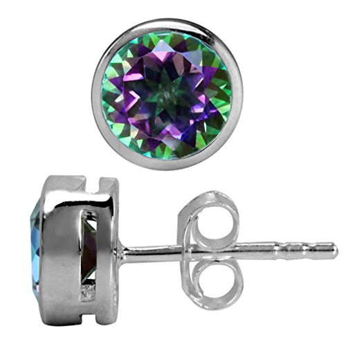 Silvershake 206ct 6mm Round Shape Mystic Fire Topaz White Gold Plated 925 Sterling Silver Stud Earrings