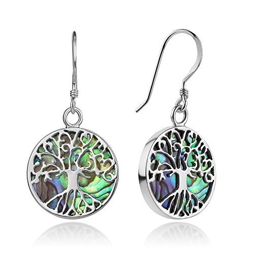Sterling Silver Filigree Tree of Life Symbol Genuine Green Abalone Shell Dangle Earrings 13 Sterling Silver Filigree Tree of Life Symbol Genuine Green Abalone Shell Dangle Earrings 13