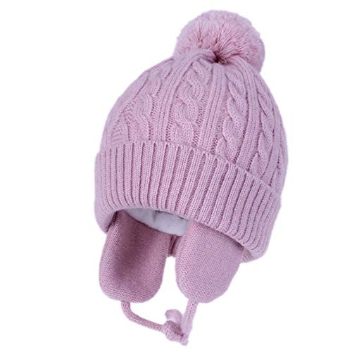 Connectyle Toddler Kids Winter Warm Hat with Earflap Beanies Fleece Lined Knit Cable Beanie Cap Pink