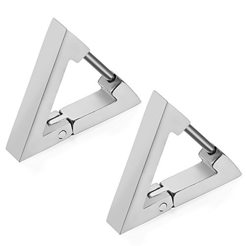 Flongo Mens Women Punk Silver Stainless Steel Triangle Shape Design Hoop Earrings Flongo Mens Women Punk Silver Stainless Steel Triangle Shape Design Hoop Earrings