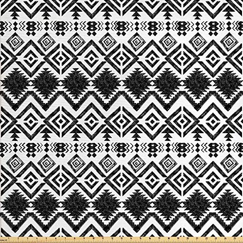 Ambesonne Modern Fabric by The Yard Geometric Design with Modern Hippie Zig Zags Triangles Squares Print Decorative Fabric for Upholstery and Home Accents 2 Yards White Black