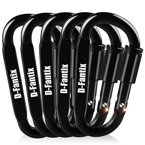 DFantiX Carabiner Clip Aluminum Locking Carabiner Keychain D Ring Carabiner Set EDC Black Pack of 5