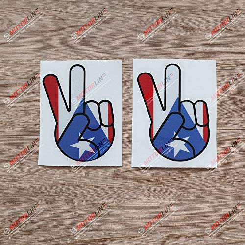 3S MOTORLINE 2X Reflective 4 Peace Hand Sign Puerto Rico PR Flag Decal Vinyl Sticker Car Laptop Window