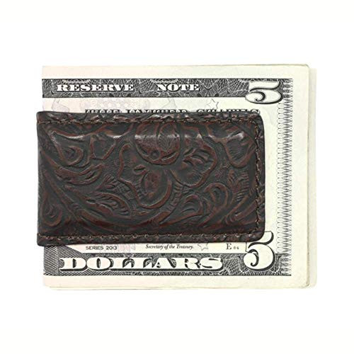 Brown Western Genuine Leather Magnetic Money Clip  American Factory Direct  Money Holder  Made in USA by Real Leather Creations FBA488
